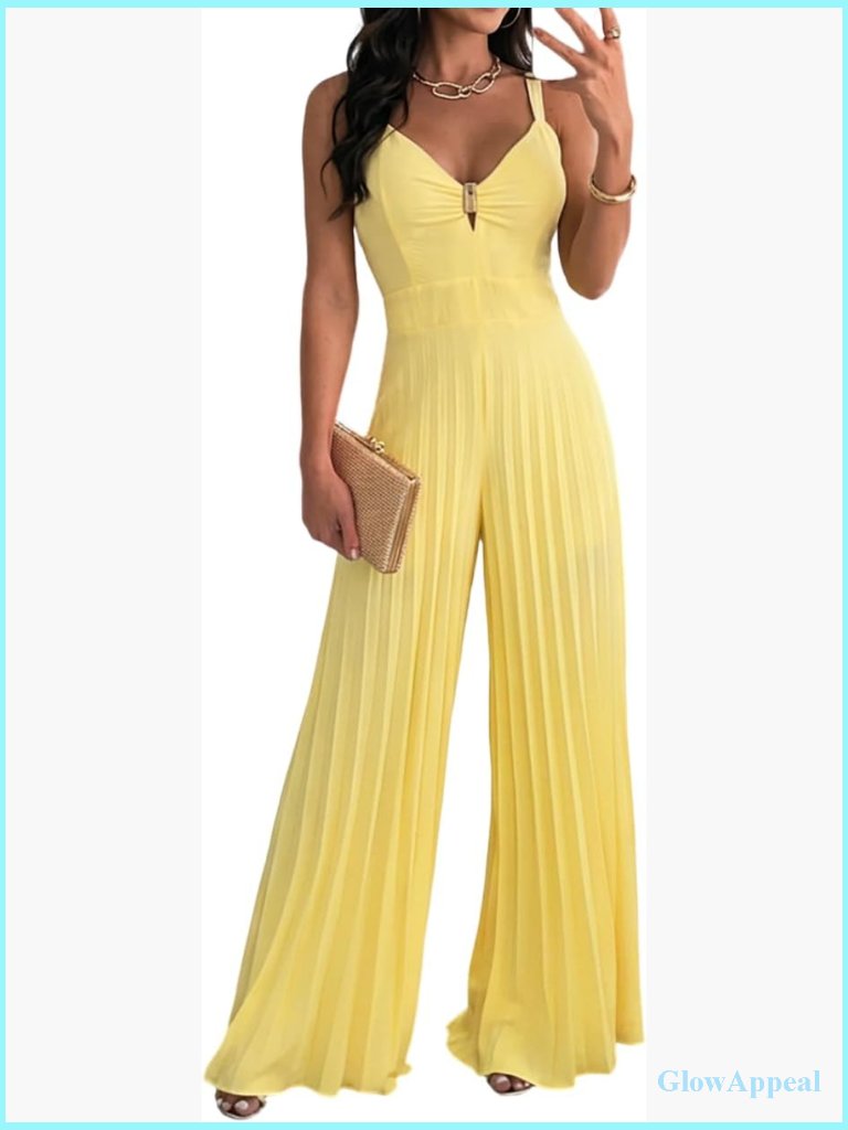 Sleeveless Deep V Sling Jumpsuit With High Waist Pleated Design